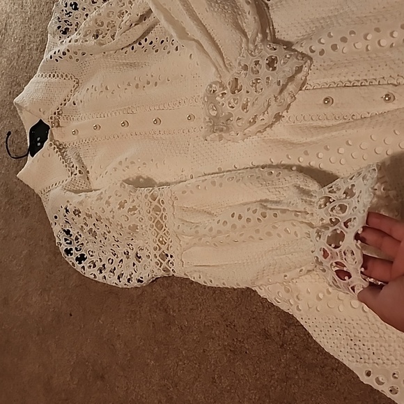 RIVER ISLAND WHITE LONG SLEEVE PEARL BUTTON BRODERIE DRESS Size 8 - Picture 9 of 9